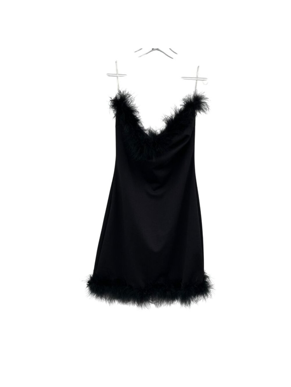 Jasmine Mini Strapless Sheath Dress Feather Trim Black Size Small